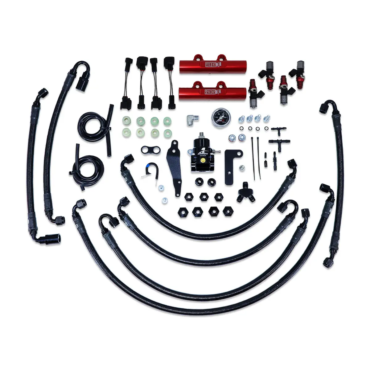 Iag Ptfe Flex Fuel System Kit W/ Id Injectors Aeromotive Fpr Iag Fuel Rails For 08-14 Wrx 08-21 Sti (Red/1300Cc) 1