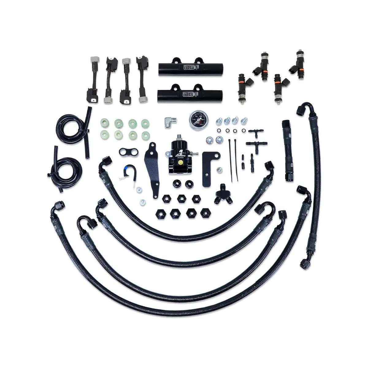 Iag Ptfe Fuel System Kit W/ Fic Injectors Aeromotive Fpr Iag Fuel Rails For 08-14 Wrx 08-21 Sti (Black) 1