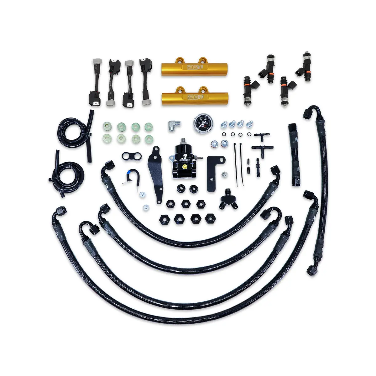 Iag Ptfe Fuel System Kit W/ Fic Injectors Aeromotive Fpr Iag Fuel Rails For 08-14 Wrx 08-21 Sti (Gold) 1