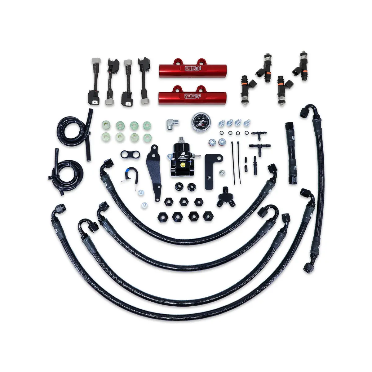 Iag Ptfe Fuel System Kit W/ Fic Injectors Aeromotive Fpr Iag Fuel Rails For 08-14 Wrx 08-21 Sti (Red) 1