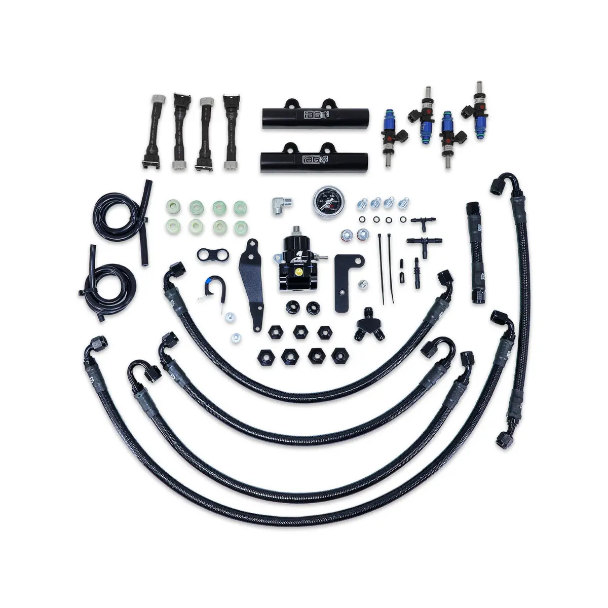 Iag Ptfe Fuel System Kit W/ Fic Injectors Aeromotive Fpr Iag Fuel Rails For 08-14 Wrx 08-21 Sti (Black) 1