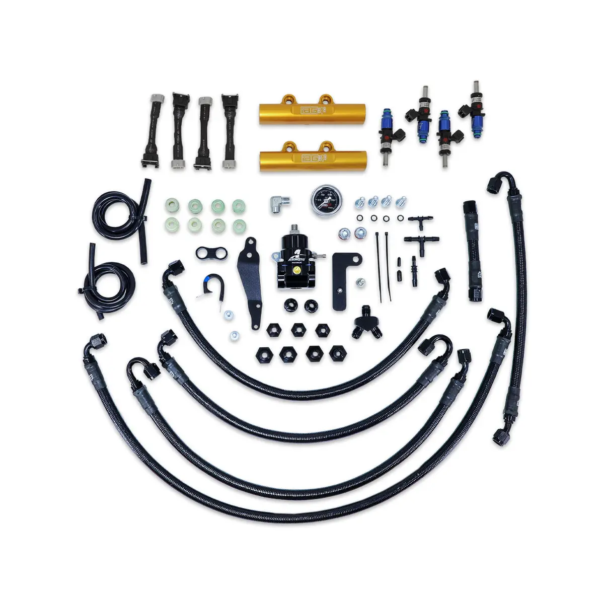 Iag Ptfe Fuel System Kit W/ Fic Injectors Aeromotive Fpr Iag Fuel Rails For 08-14 Wrx 08-21 Sti (Gold) 1