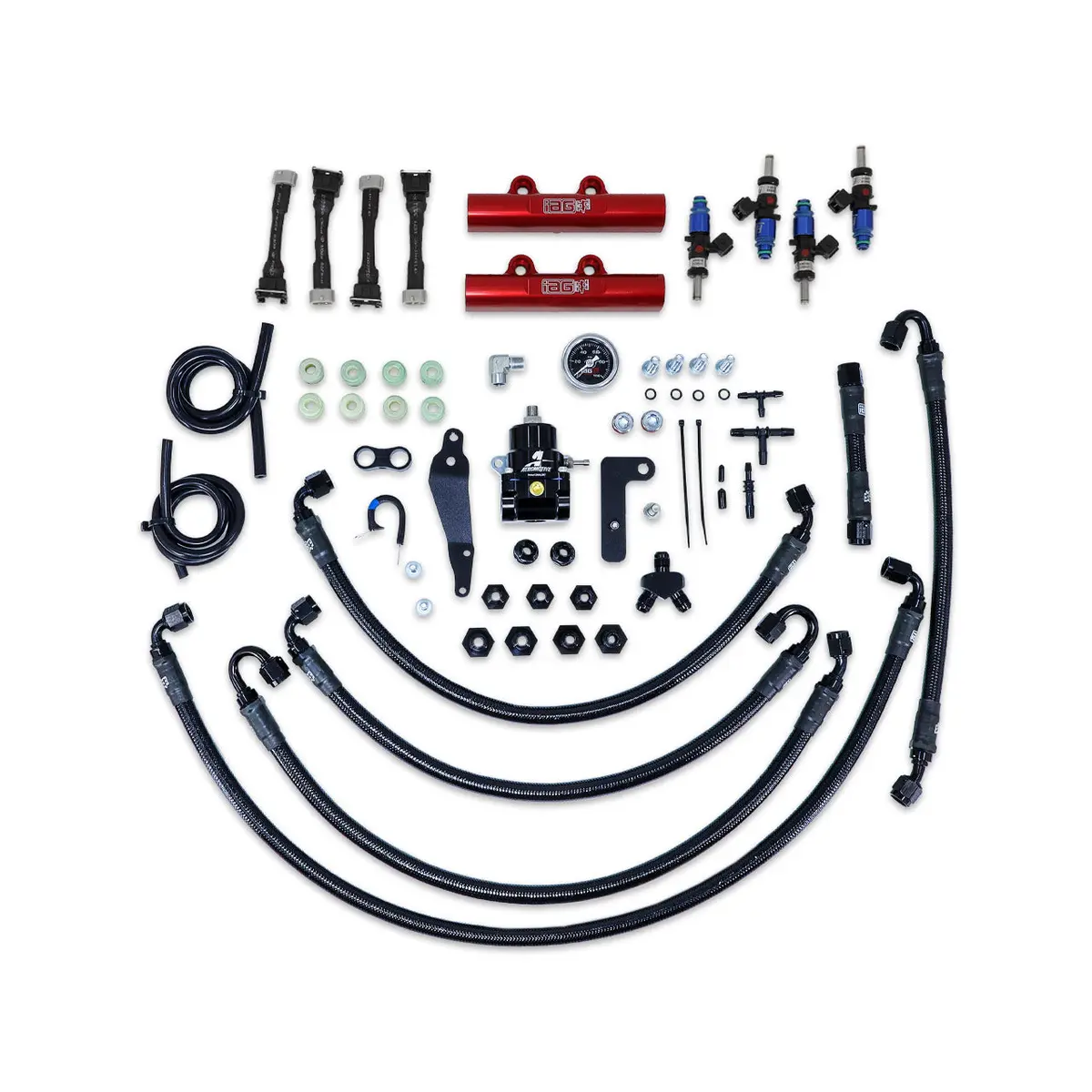 Iag Ptfe Fuel System Kit W/ Fic Injectors Aeromotive Fpr Iag Fuel Rails For 08-14 Wrx 08-21 Sti (Red) 1