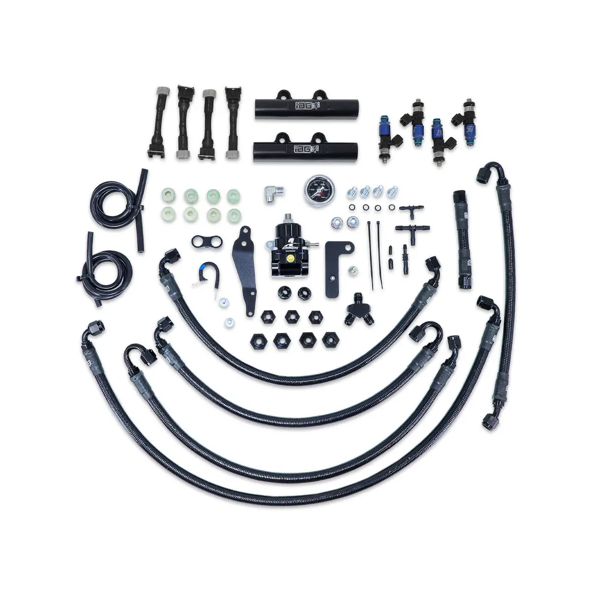 Iag Ptfe Fuel System Kit W/ Fic Injectors Aeromotive Fpr Iag Fuel Rails For 08-14 Wrx 08-21 Sti (Black) 1