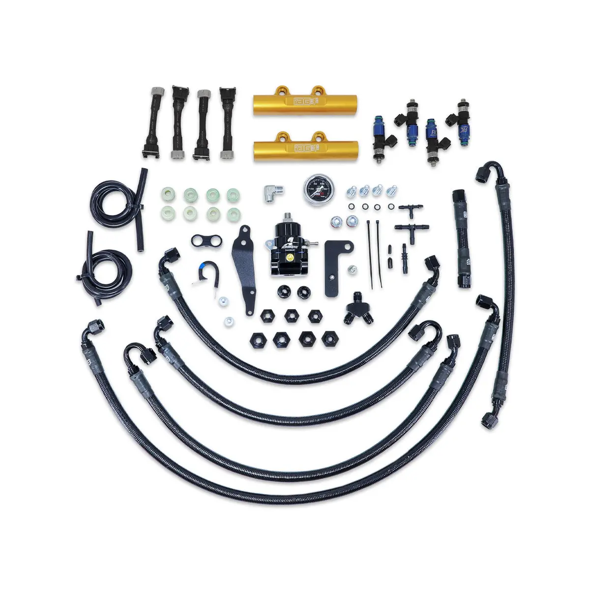 Iag Ptfe Fuel System Kit W/ Fic Injectors Aeromotive Fpr Iag Fuel Rails For 08-14 Wrx 08-21 Sti (Gold) 1