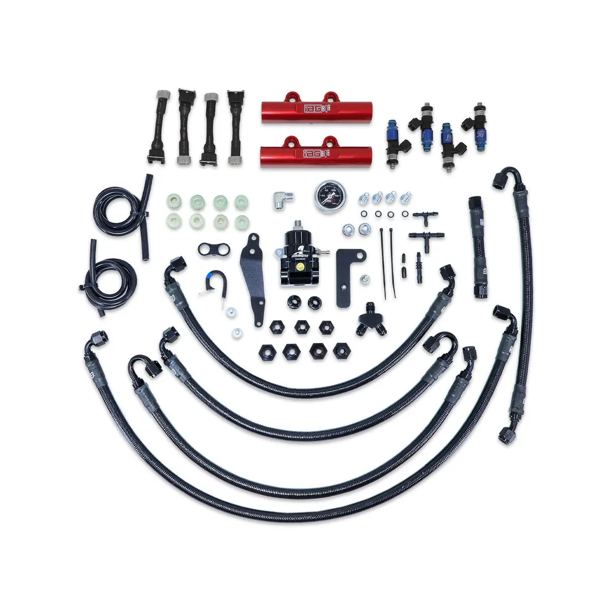 Iag Ptfe Fuel System Kit W/ Fic Injectors Aeromotive Fpr Iag Fuel Rails For 08-14 Wrx 08-21 Sti (Red) 1