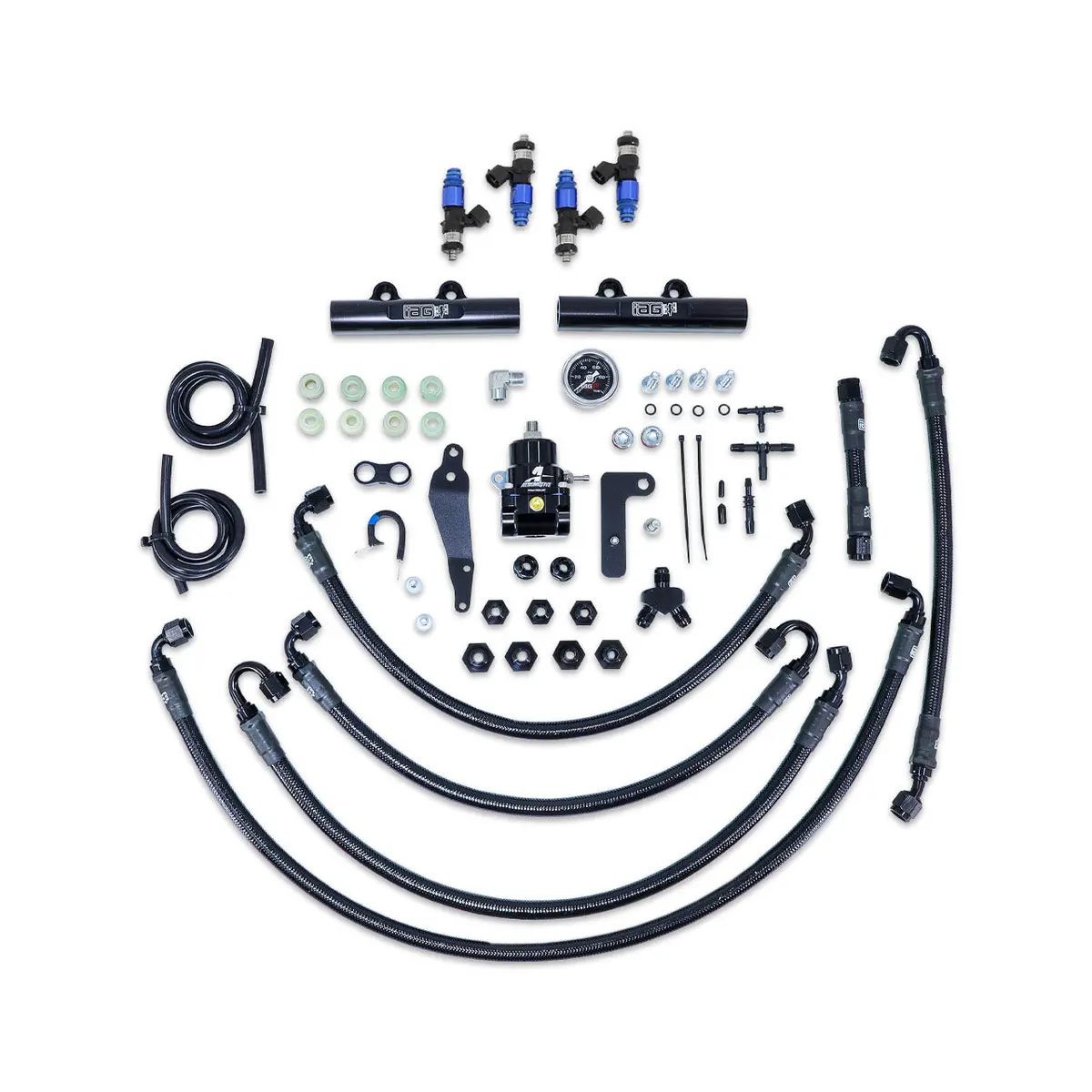Iag Ptfe Fuel System Kit W/ Fic Injectors Aeromotive Fpr Iag Fuel Rails For 08-14 Wrx 08-21 Sti (Black) 1