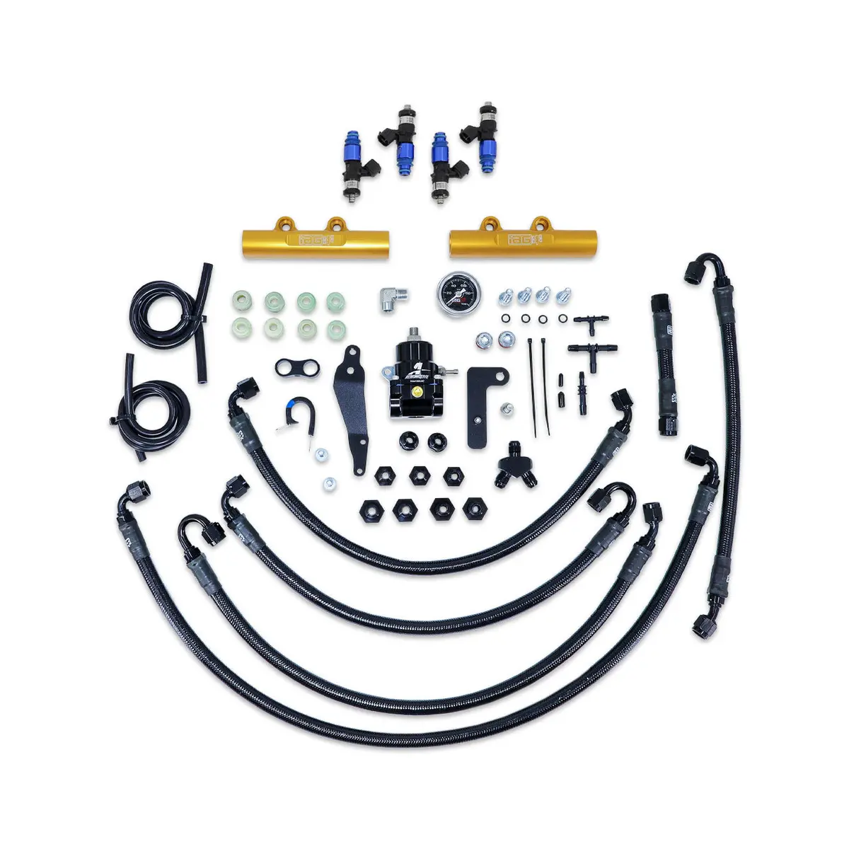 Iag Ptfe Fuel System Kit W/ Fic Injectors Aeromotive Fpr Iag Fuel Rails For 08-14 Wrx 08-21 Sti (Gold) 1