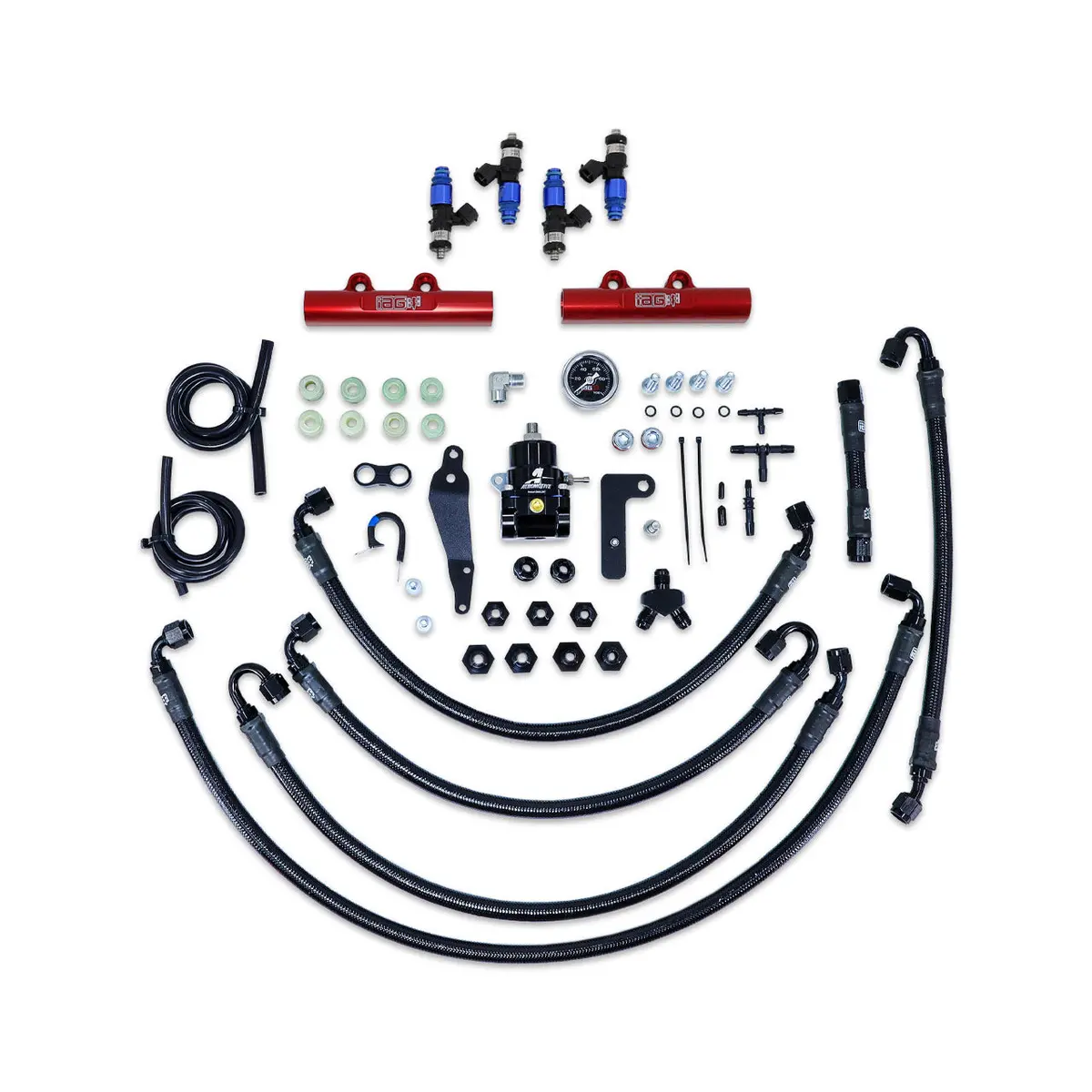 Iag Ptfe Fuel System Kit W/ Fic Injectors Aeromotive Fpr Iag Fuel Rails For 08-14 Wrx 08-21 Sti (Red) 1