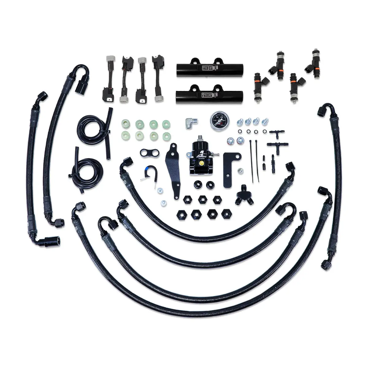 Iag Ptfe Flex Fuel System Kit W/ Fic Injectors Aeromotive Fpr Iag Fuel Rails For 08-14 Wrx 08-21 Sti (Black/1000Cc) 1