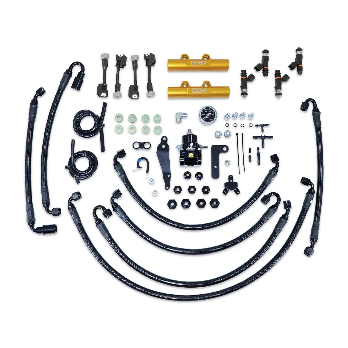 Iag Ptfe Flex Fuel System Kit W/ Fic Injectors Aeromotive Fpr Iag Fuel Rails For 08-14 Wrx 08-21 Sti (Gold/1000Cc) 1