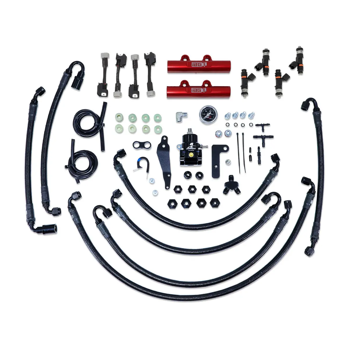 Iag Ptfe Flex Fuel System Kit W/ Fic Injectors Aeromotive Fpr Iag Fuel Rails For 08-14 Wrx 08-21 Sti (Red/1000Cc) 1