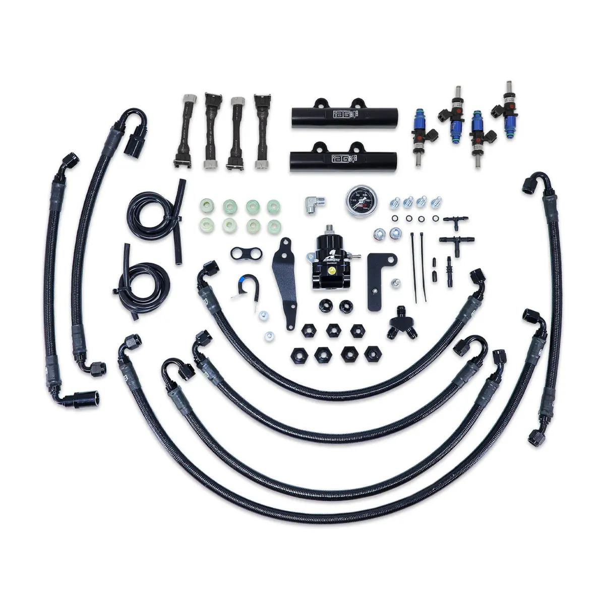 Iag Ptfe Flex Fuel System Kit W/ Fic Injectors Aeromotive Fpr Iag Fuel Rails For 08-14 Wrx 08-21 Sti (Black/1200Cc) 1