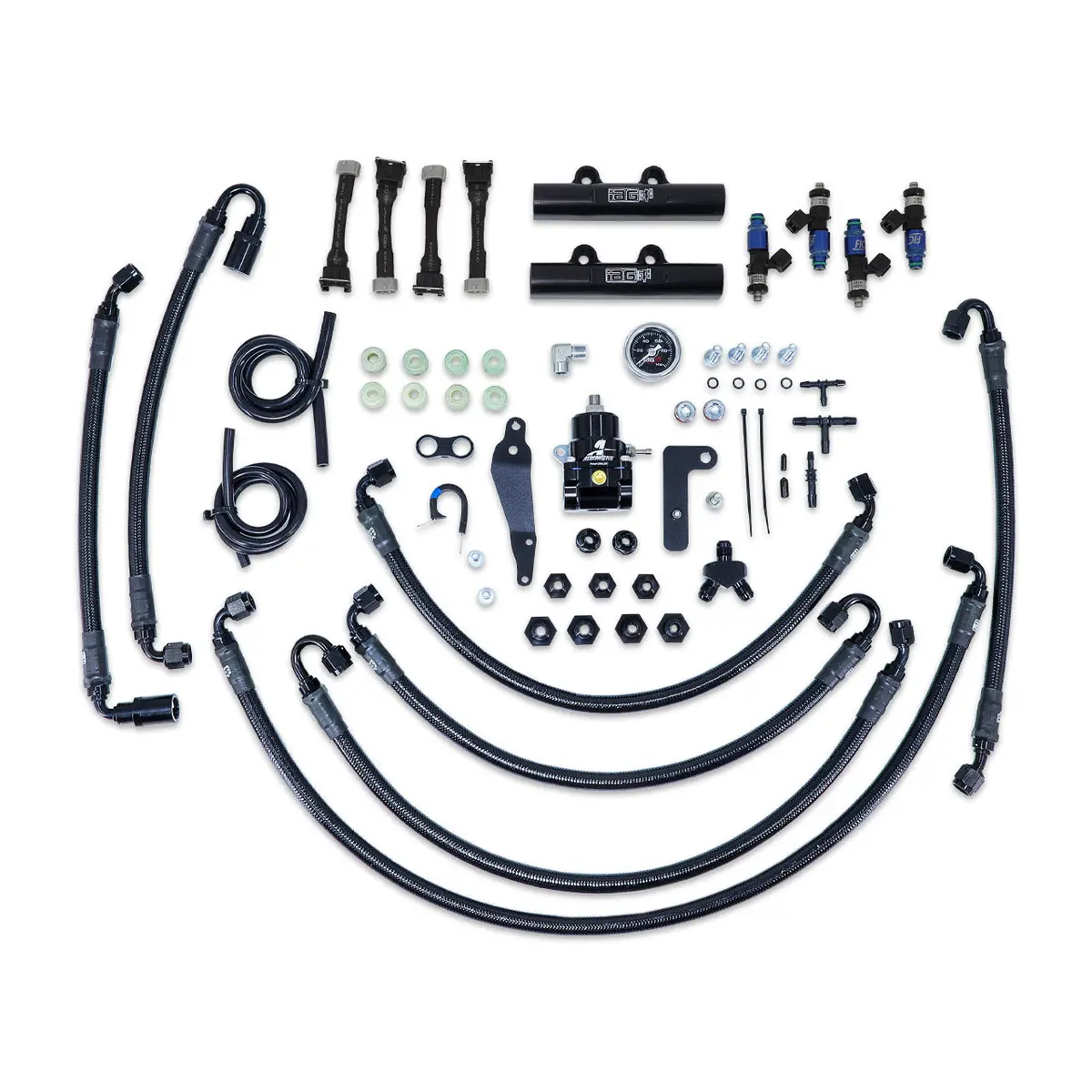 Iag Ptfe Flex Fuel System Kit W/ Fic Injectors Aeromotive Fpr Iag Fuel Rails For 08-14 Wrx 08-21 Sti (Black/1650Cc) 1