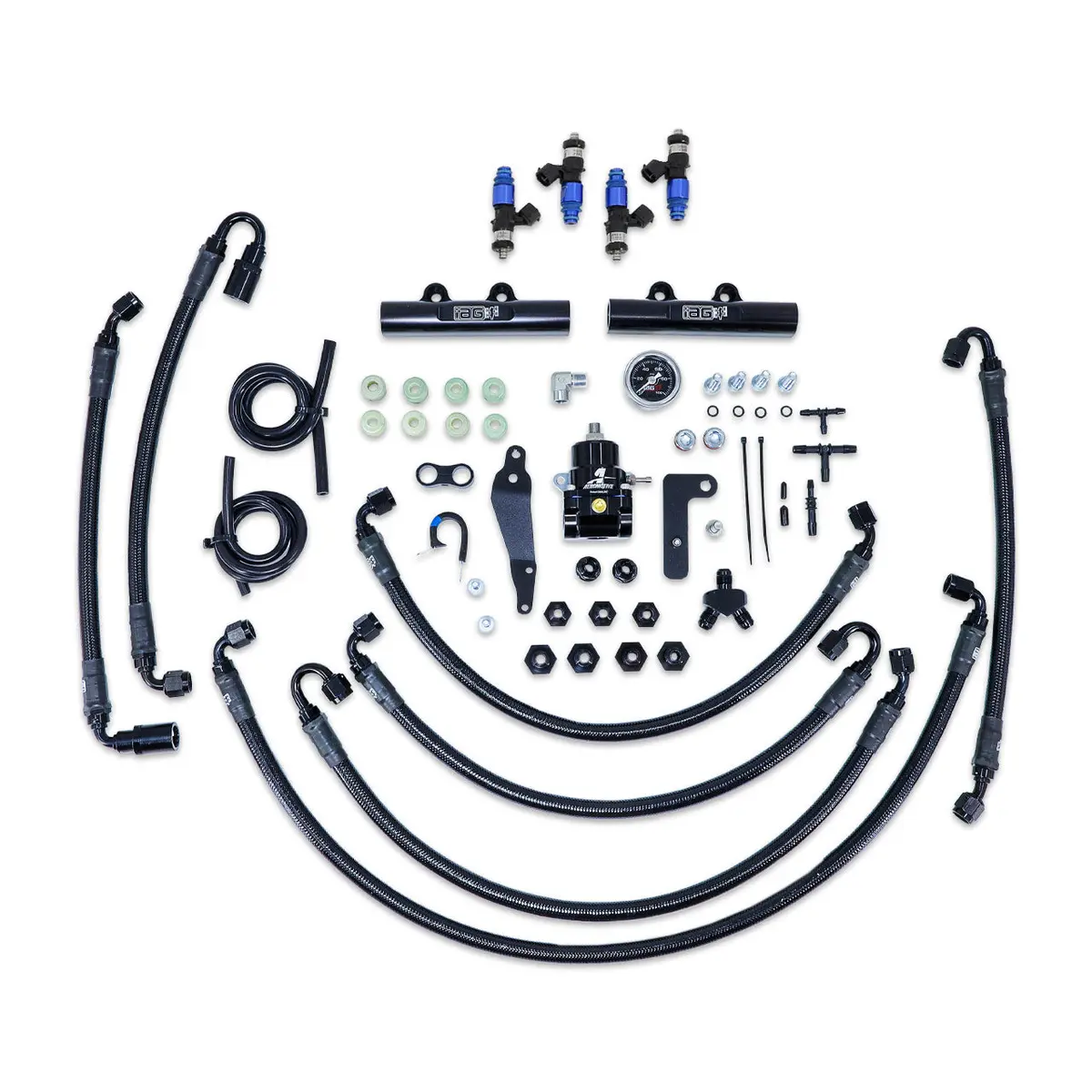 Iag Ptfe Flex Fuel System Kit W/ Fic Injectors Aeromotive Fpr Iag Fuel Rails For 08-14 Wrx 08-21 Sti (Black/2150Cc) 1