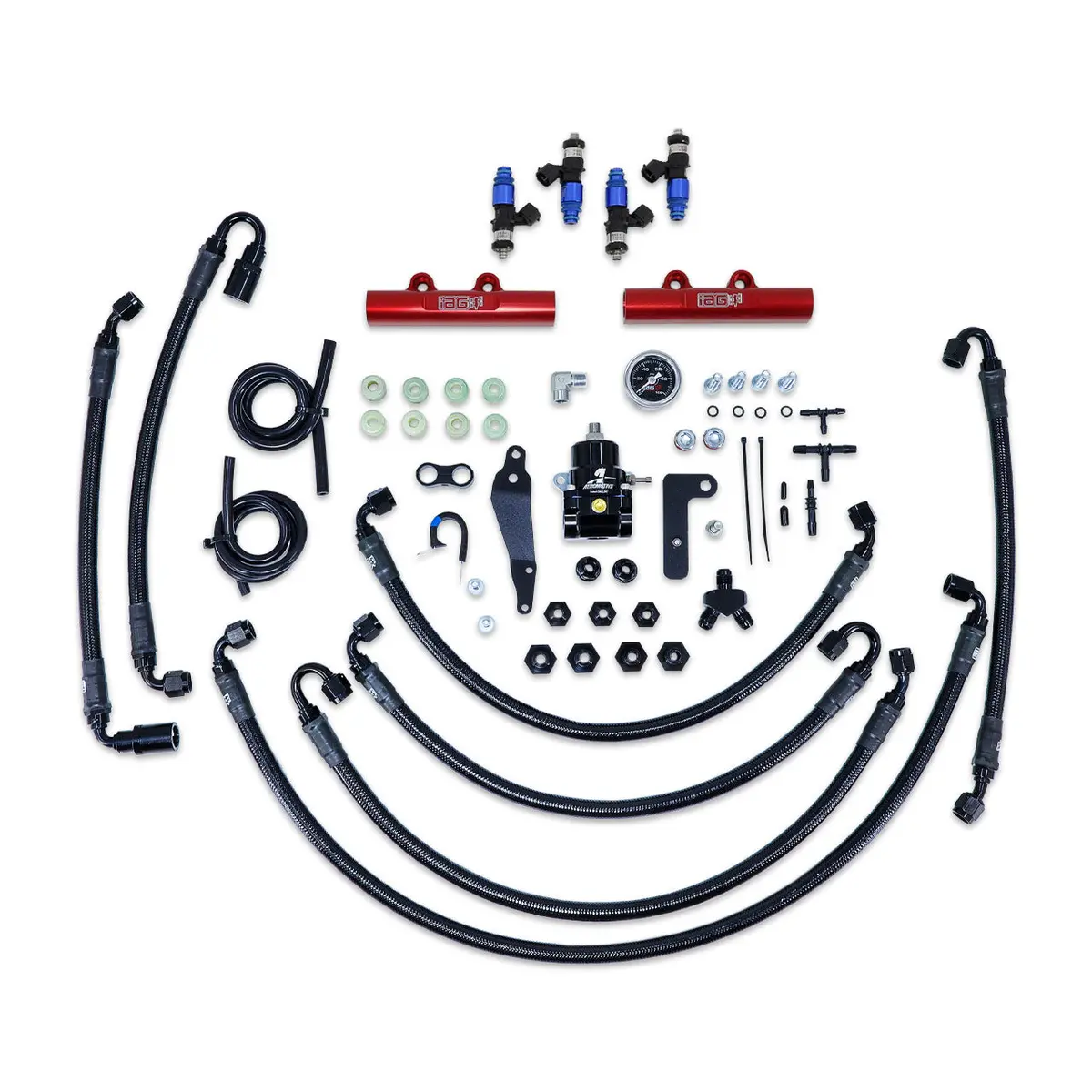 Iag Ptfe Flex Fuel System Kit W/ Fic Injectors Aeromotive Fpr Iag Fuel Rails For 08-14 Wrx 08-21 Sti (Red/2150Cc) 1