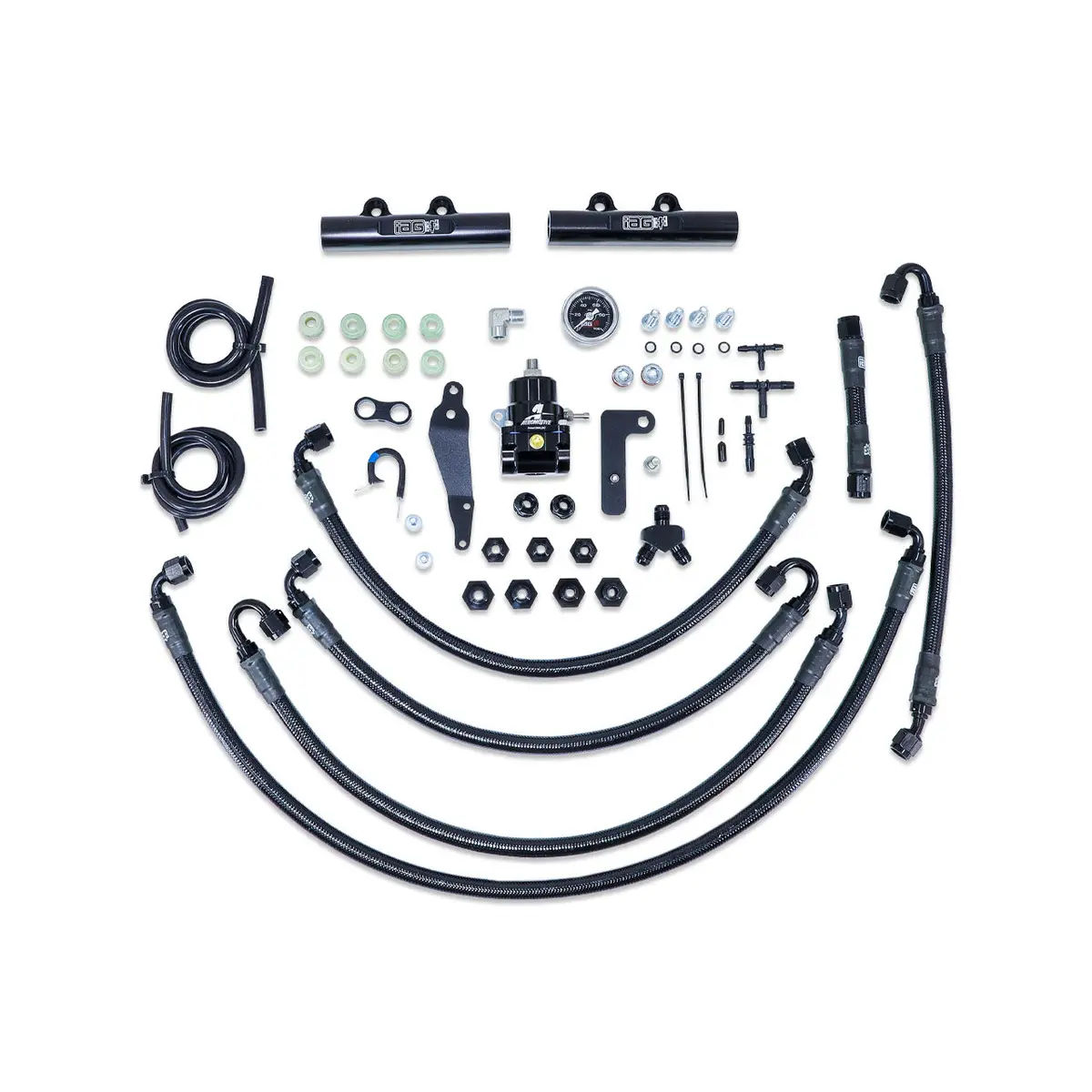 Iag Ptfe Fuel System Kit W/ Aeromotive Fpr Iag Fuel Rails For 08-14 Wrx 08-21 Sti (Black) 1