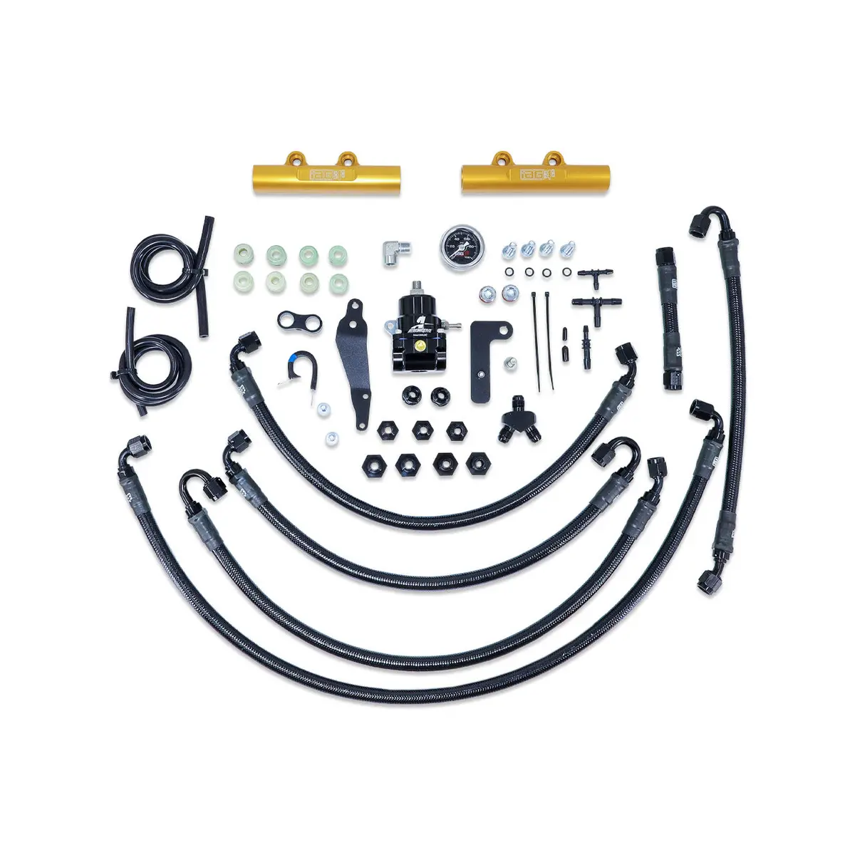 Iag Ptfe Fuel System Kit W/ Aeromotive Fpr Iag Fuel Rails For 08-14 Wrx 08-21 Sti (Gold) 1