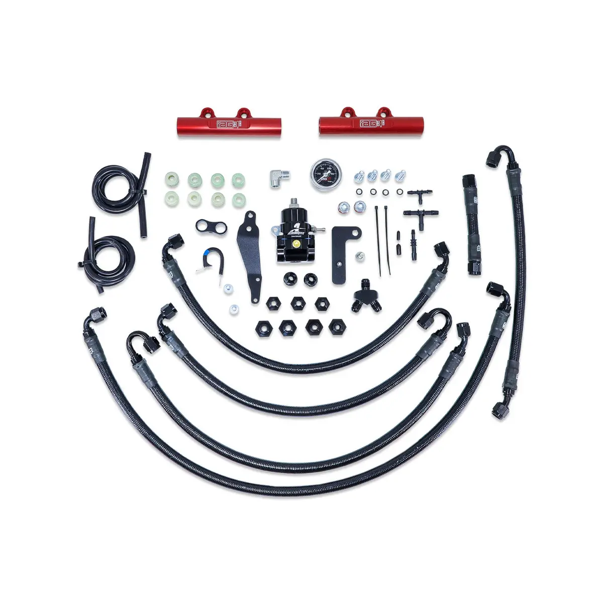 Iag Ptfe Fuel System Kit W/ Aeromotive Fpr Iag Fuel Rails For 08-14 Wrx 08-21 Sti (Red) 1