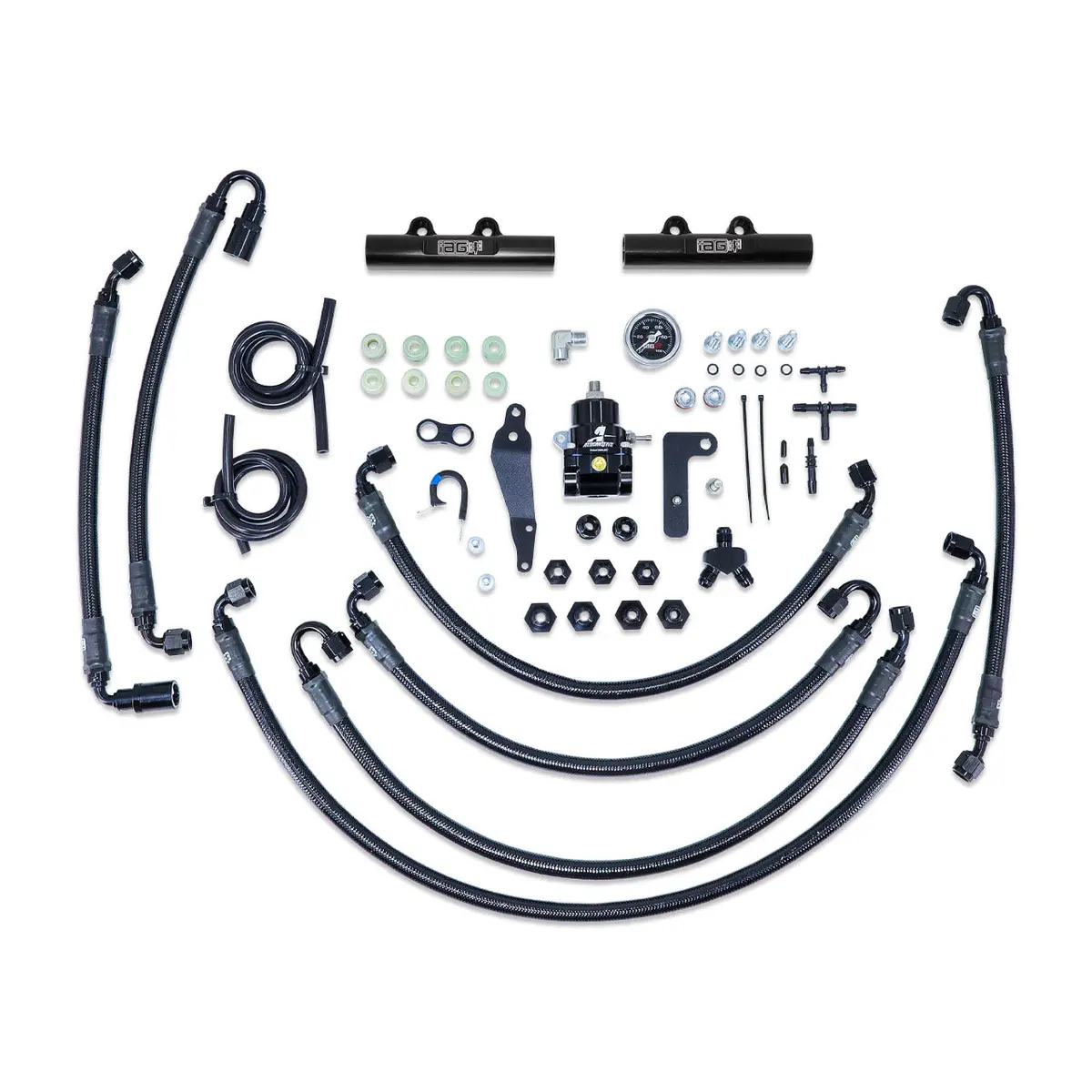 Iag Ptfe Flex Fuel System Kit W/ Aeromotive Fpr Iag Fuel Rails For 08-14 Wrx 08-21 Sti (Black) 1