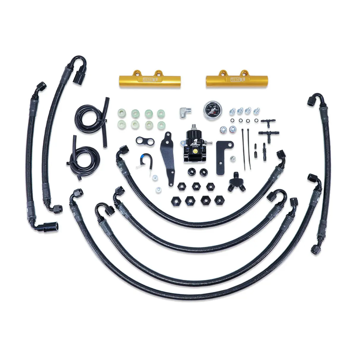 Iag Ptfe Flex Fuel System Kit W/ Aeromotive Fpr Iag Fuel Rails For 08-14 Wrx 08-21 Sti (Gold) 1