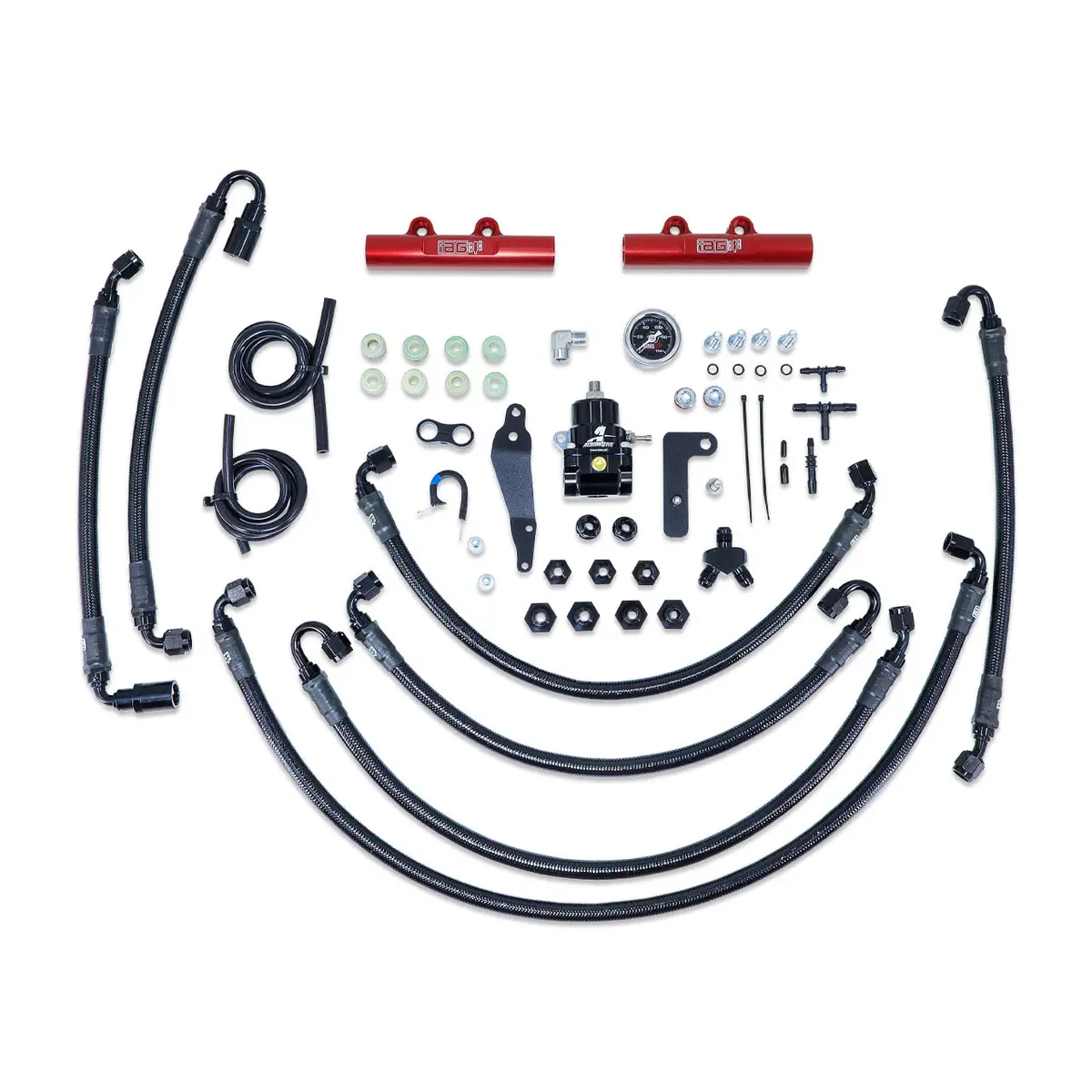 Iag Ptfe Flex Fuel System Kit W/ Aeromotive Fpr Iag Fuel Rails For 08-14 Wrx 08-21 Sti (Red) 1