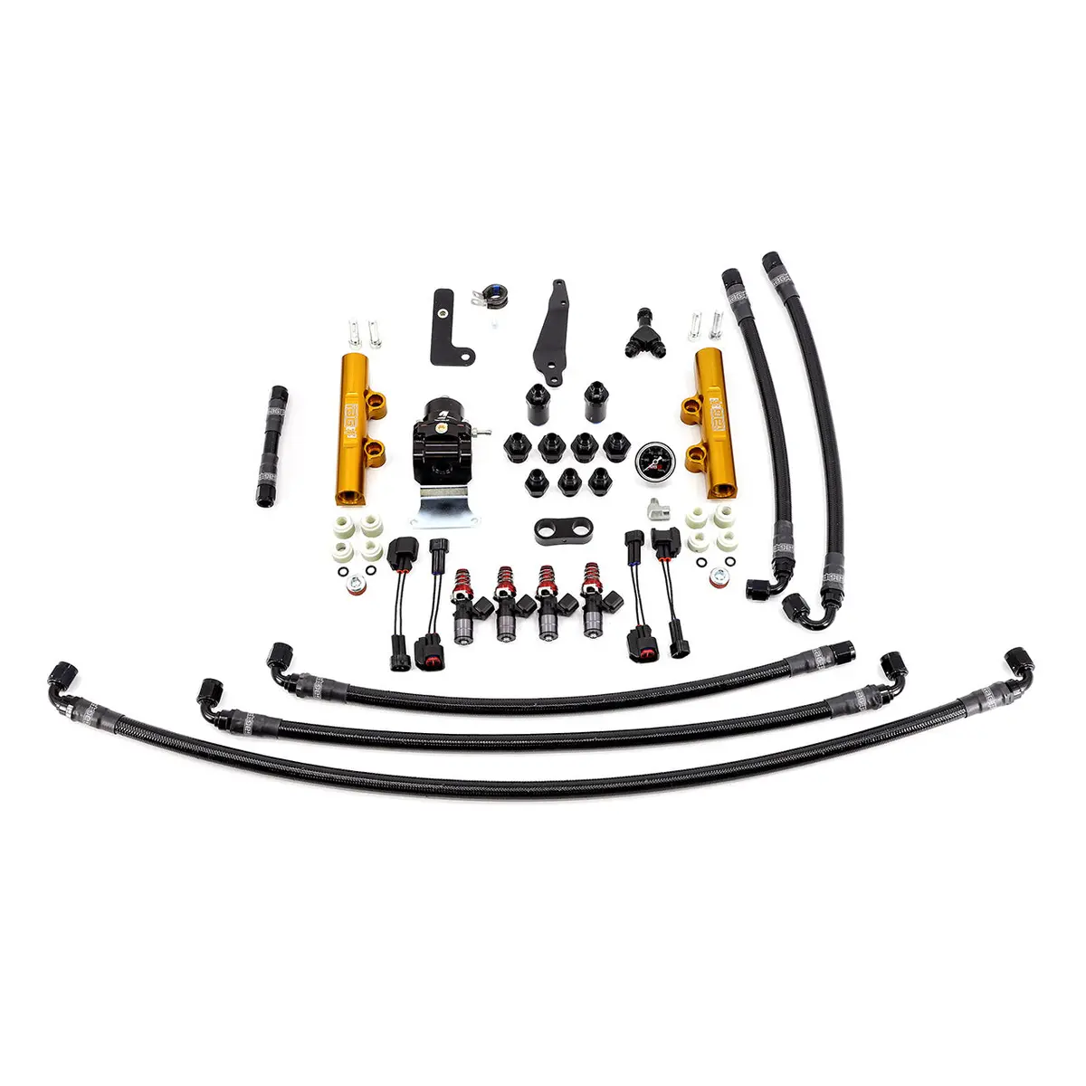 Iag Ptfe Fuel System Kit With Injectors Lines Fpr Fuel Rails For 2008-21 Sti (Gold/1300Cc). 1