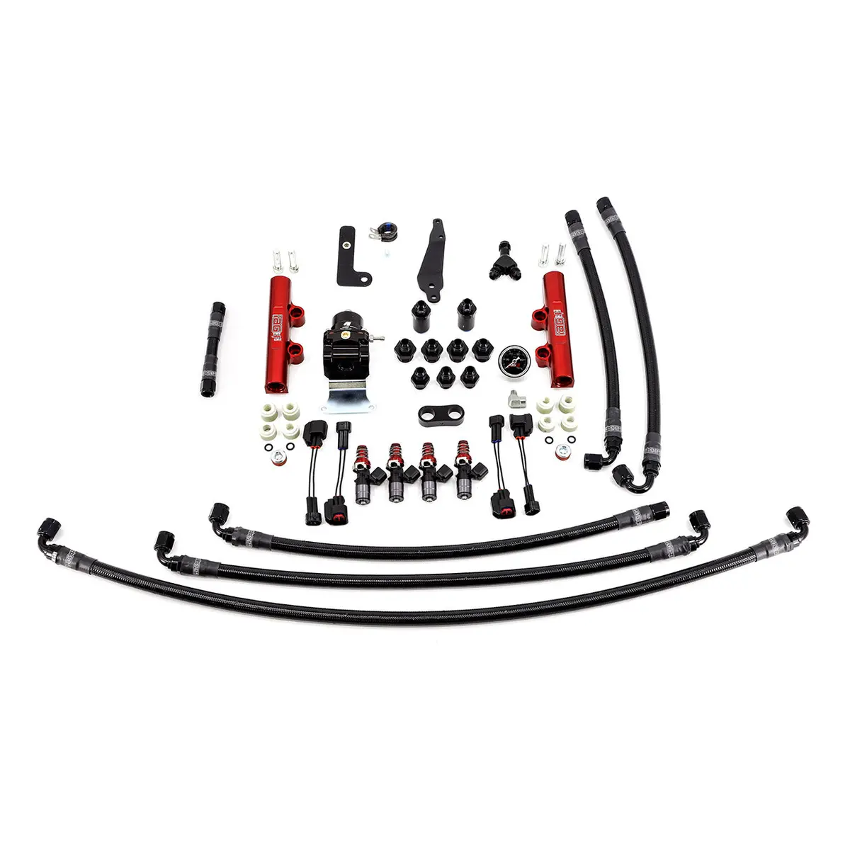 Iag Ptfe Fuel System Kit With Injectors Lines Fpr Fuel Rails For 2008-21 Sti (Red/1300Cc). 1