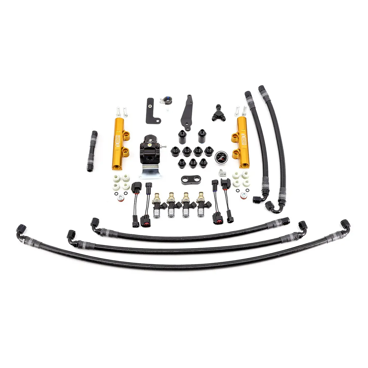 Iag Ptfe Fuel System Kit With Injectors Lines Fpr Fuel Rails For 2008-21 Sti (Gold/2600Cc). 1
