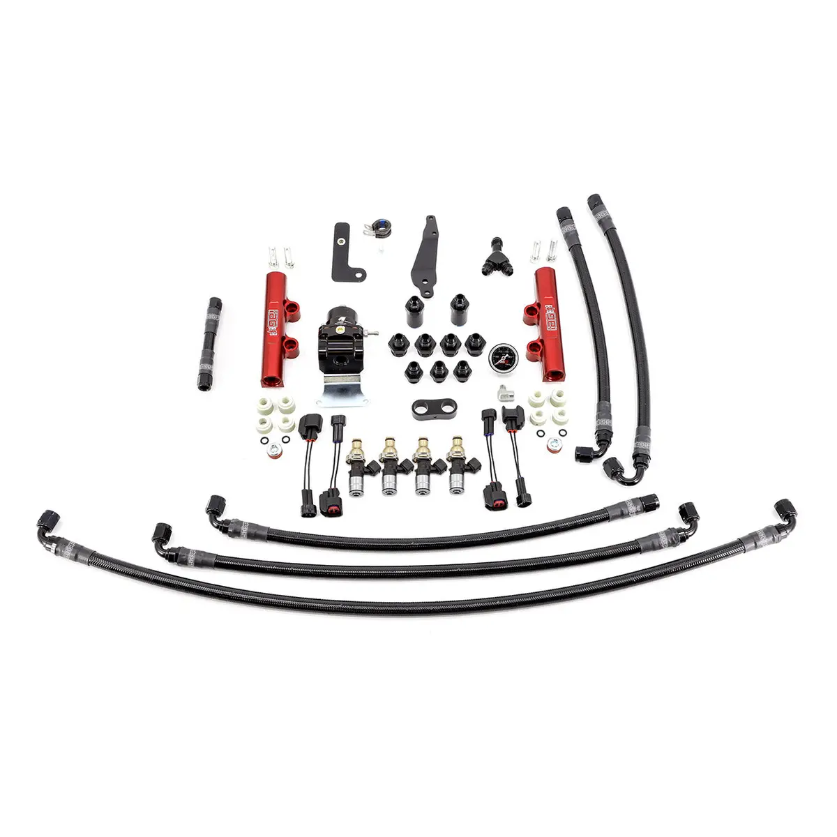 Iag Ptfe Fuel System Kit With Injectors Lines Fpr Fuel Rails For 2008-21 Sti (Red/2600Cc). 1