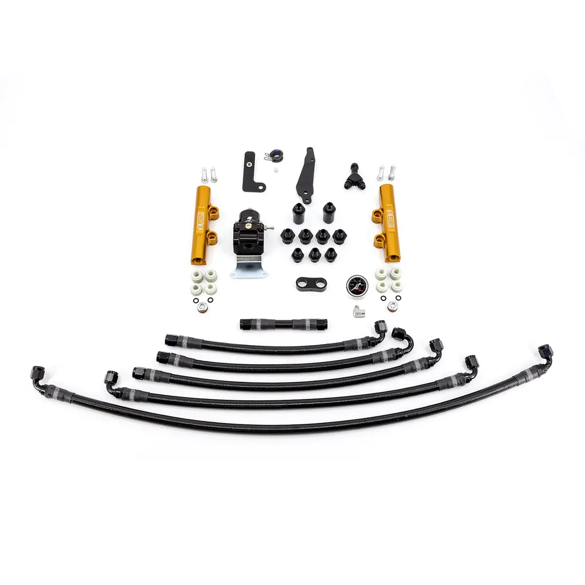 Iag Ptfe Fuel System Kit With Lines Fpr And Fuel Rails For 08-21 Subaru Sti (Gold). 1