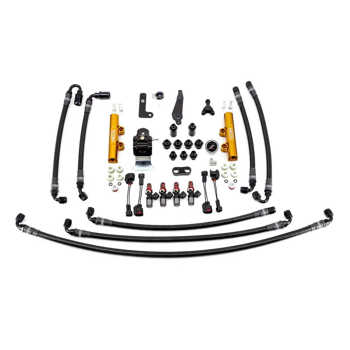 Iag Ptfe Flex Fuel System Kit With Injectors Lines Fpr Fuel Rails For 08-21 Sti (Gold/1050Cc). 1