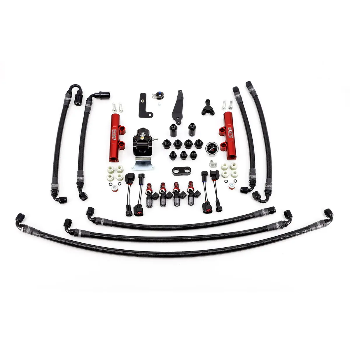 Iag Ptfe Flex Fuel System Kit With Injectors Lines Fpr Fuel Rails For 08-21 Sti (Red/1050Cc). 1