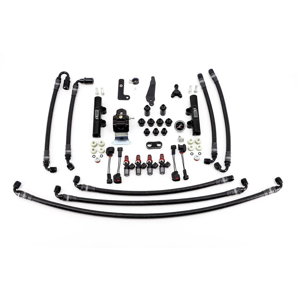 Iag Ptfe Flex Fuel System Kit With Injectors Lines Fpr Fuel Rails For 08-21 Sti (Black/1300Cc). 1