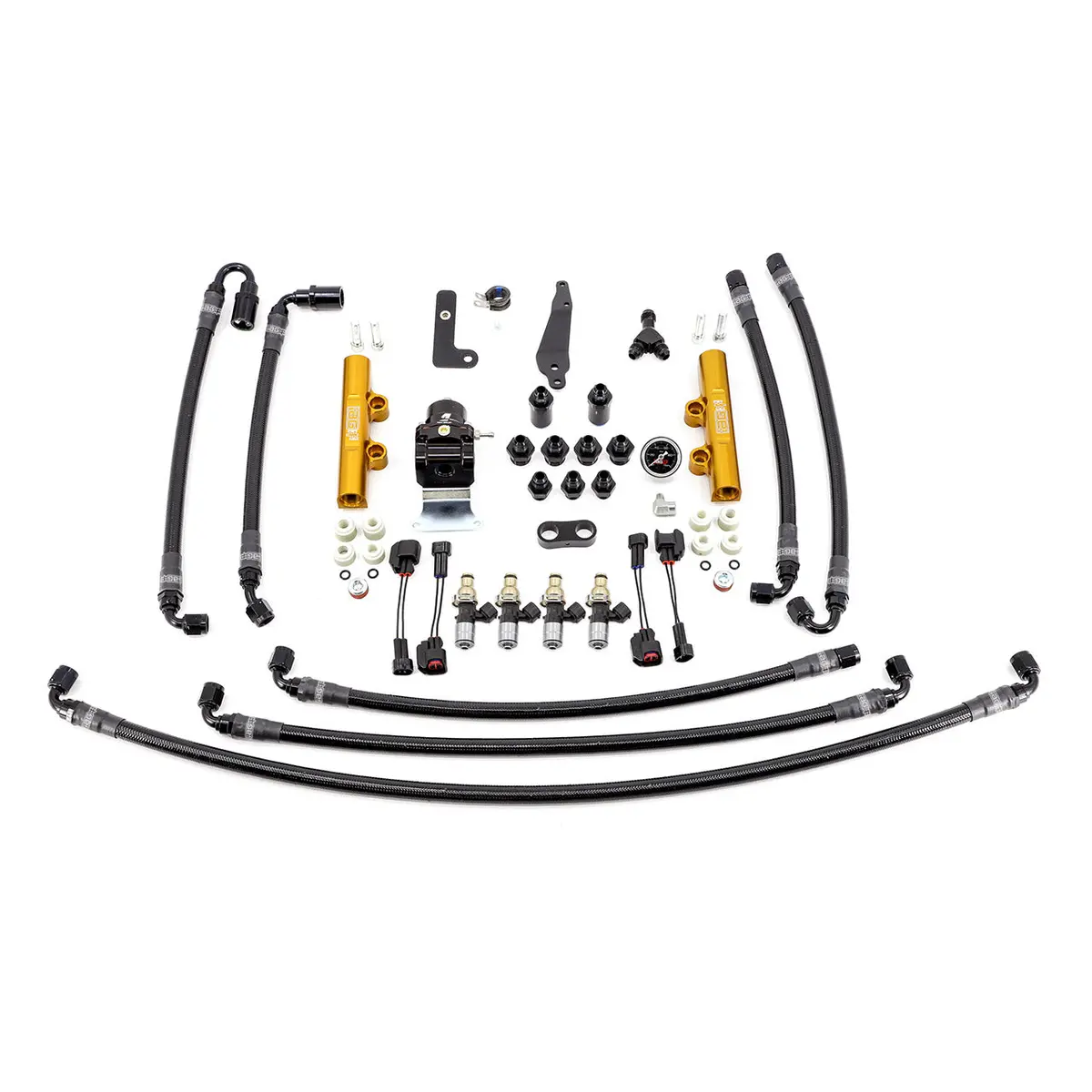 Iag Ptfe Flex Fuel System Kit With Injectors Lines Fpr Fuel Rails For 08-21 Sti (Gold/2600Cc). 1