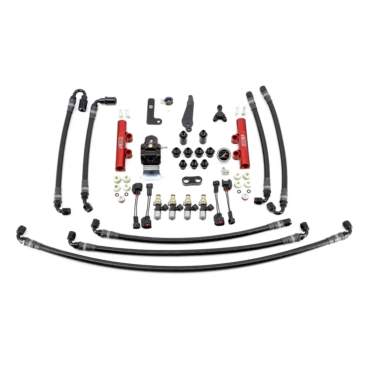 Iag Ptfe Flex Fuel System Kit With Injectors Lines Fpr Fuel Rails For 08-21 Sti (Red/2600Cc). 1