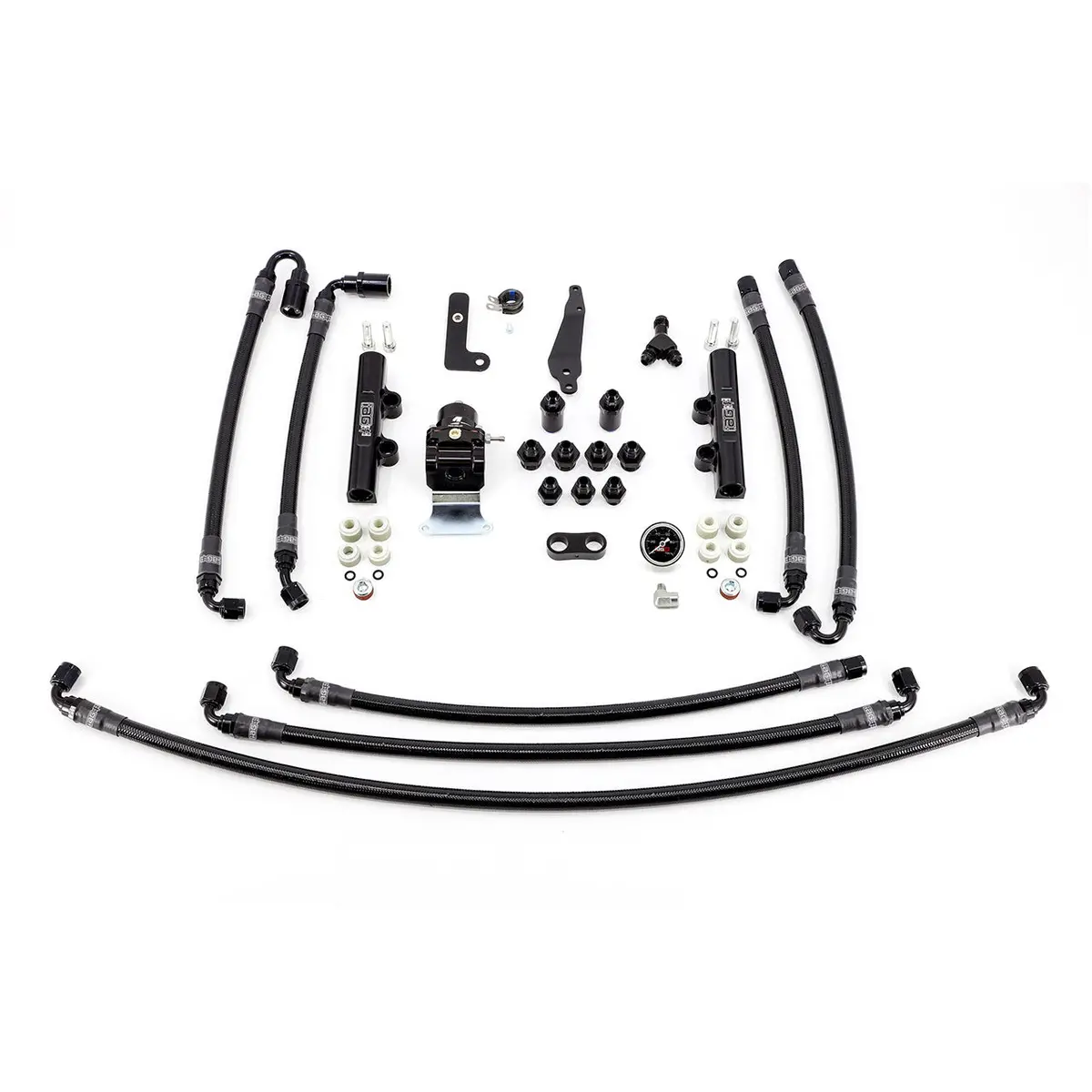 Iag Ptfe Flex Fuel System Kit With Lines Fpr And Black Fuel Rails For 2008-21 Subaru Sti. 1
