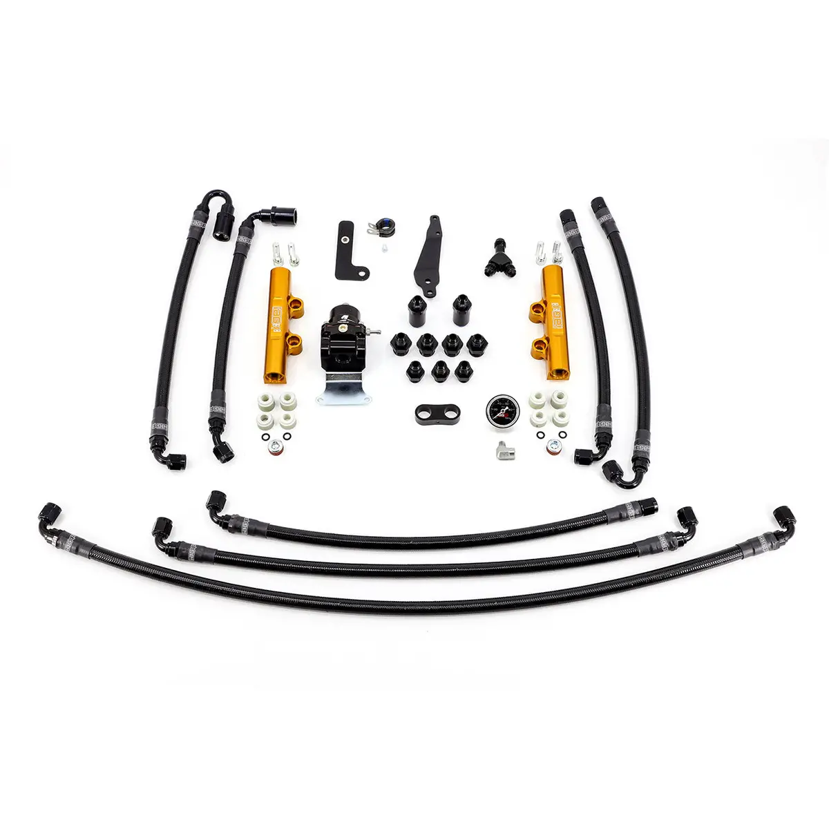 Iag Ptfe Flex Fuel System Kit With Lines Fpr And Gold Fuel Rails For 2008-21 Subaru Sti. 1