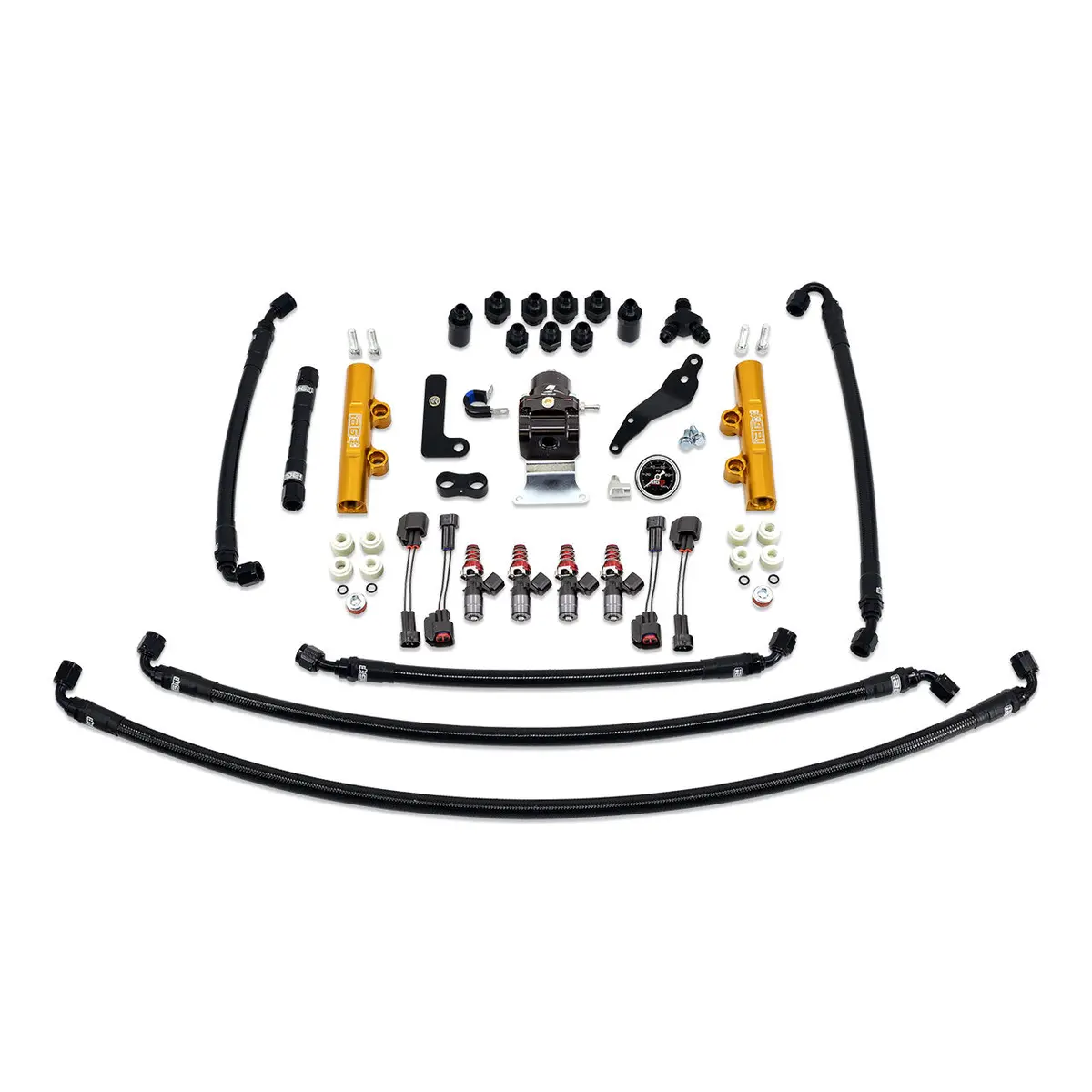 Iag Ptfe Fuel System Kit With Injectors Lines Fpr Fuel Rails For 2008-14 Wrx (Gold/1300Cc). 1