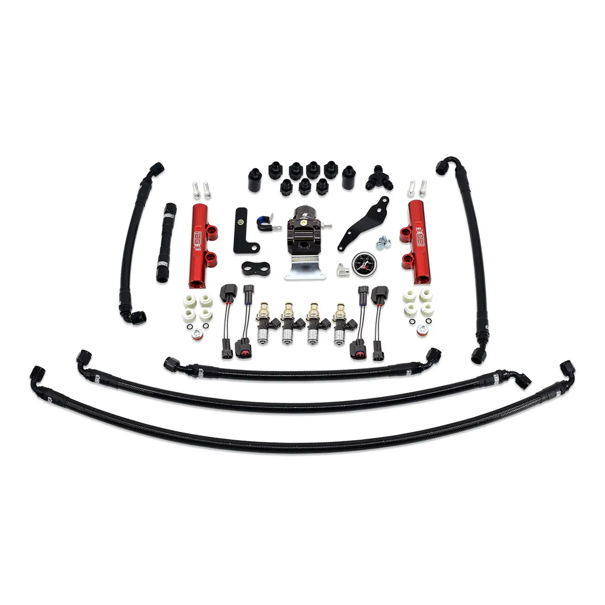 Iag Ptfe Fuel System Kit With Injectors Lines Fpr Fuel Rails For 2008-14 Wrx (Red/2600Cc). 1
