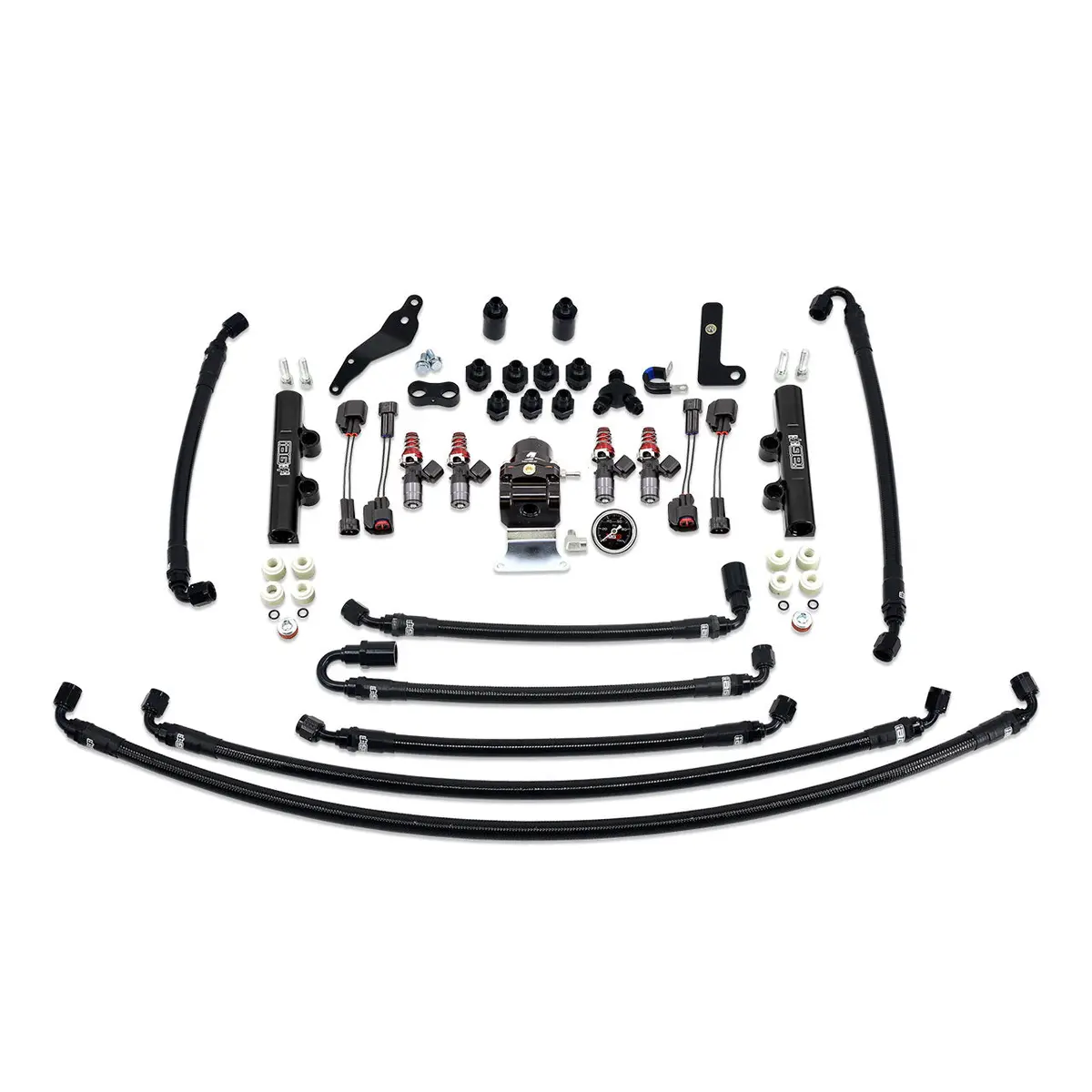 Iag Ptfe Flex Fuel System Kit With Injectors Lines Fpr Fuel Rails For 08-14 Wrx (Black/1050Cc). 1