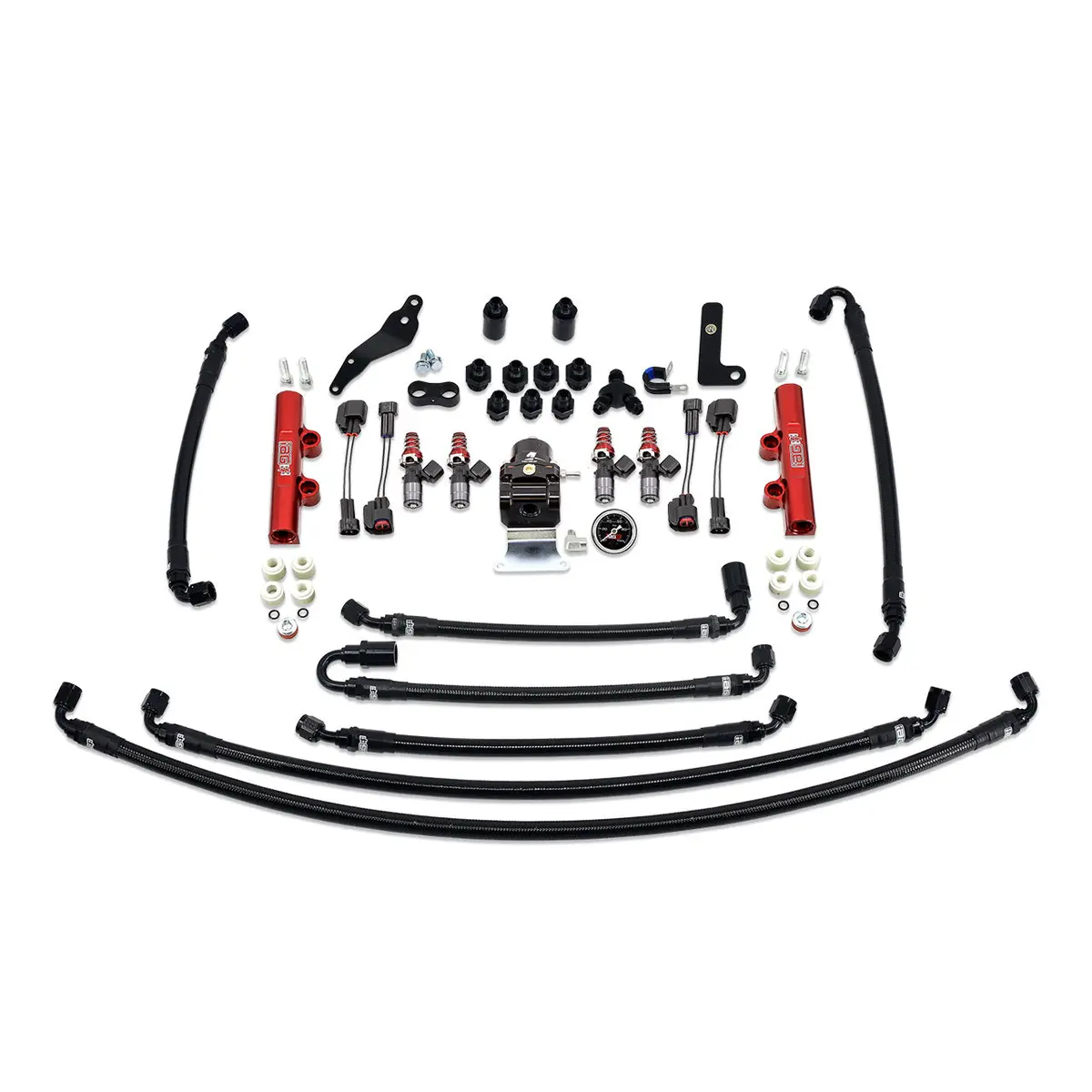 Iag Ptfe Flex Fuel System Kit With Injectors Lines Fpr Fuel Rails For 08-14 Wrx (Red/1300Cc). 1