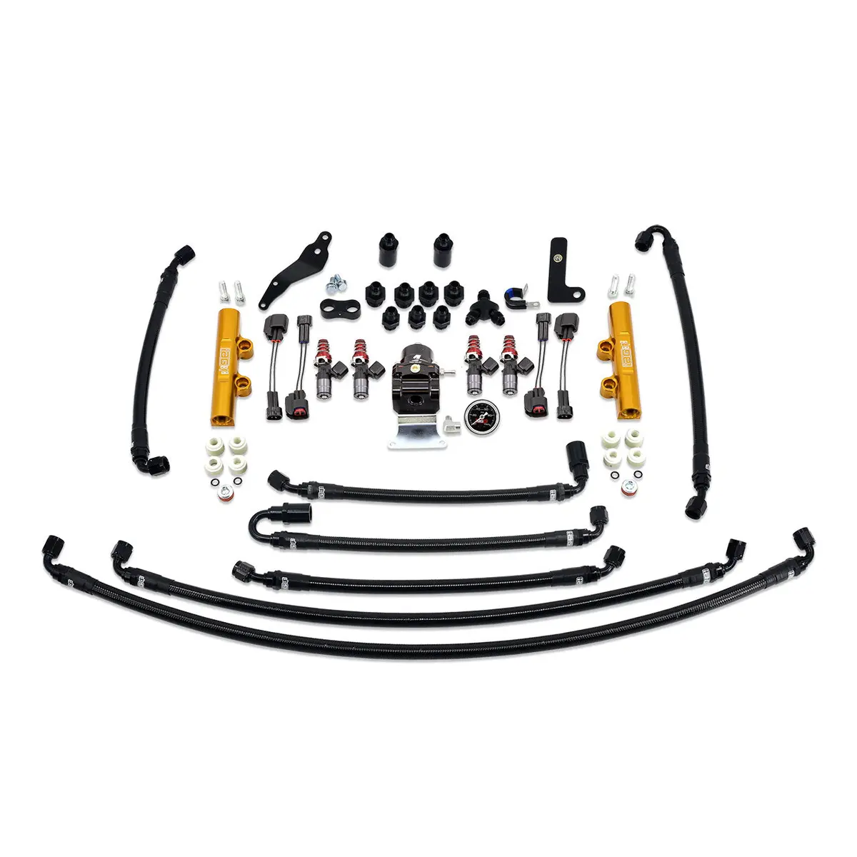 Iag Ptfe Flex Fuel System Kit With Injectors Lines Fpr Fuel Rails For 08-14 Wrx (Gold/1700Cc). 1
