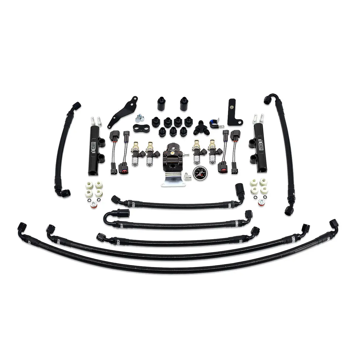 Iag Ptfe Flex Fuel System Kit With Injectors Lines Fpr Fuel Rails For 08-14 Wrx (Black/2600Cc). 1