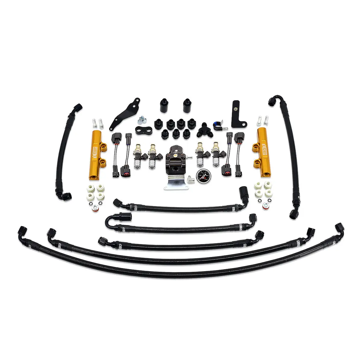 Iag Ptfe Flex Fuel System Kit With Injectors Lines Fpr Fuel Rails For 08-14 Wrx (Gold/2600Cc). 1