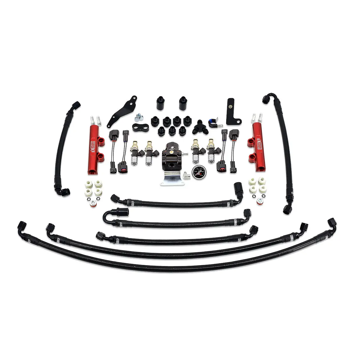 Iag Ptfe Flex Fuel System Kit With Injectors Lines Fpr Fuel Rails For 08-14 Wrx (Red/2600Cc). 1