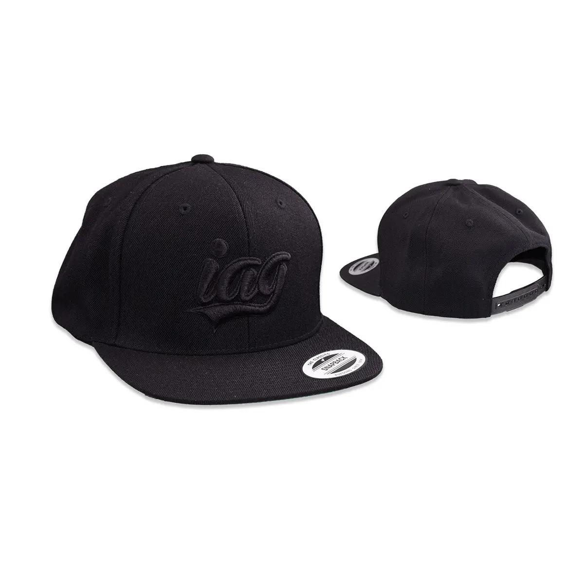 Iag Script Logo Embroidered Snapback Cap - Black. 1