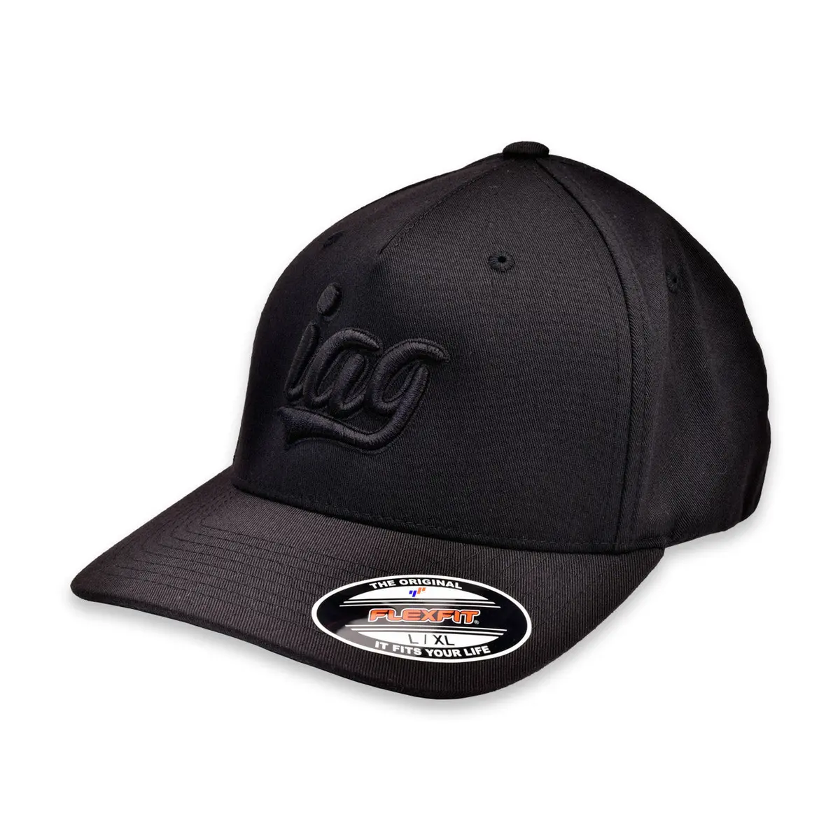 Iag Black Flexfit Cap With Black Script Logo - Size L/Xl 1