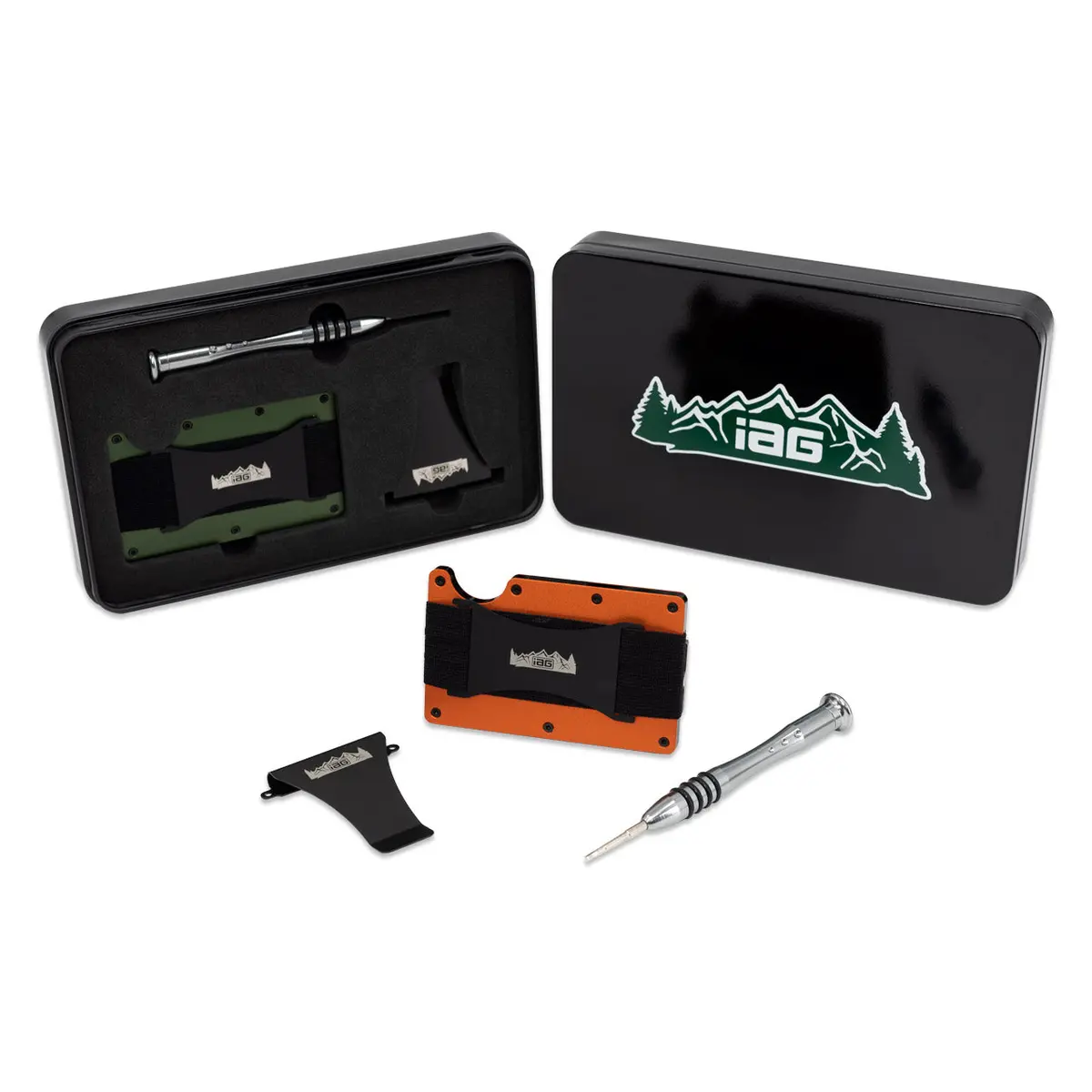 Iag Aluminum Wallet W/Money Clip Cash Band And Screwdriver Kit (Off-Road Logo) Green 1