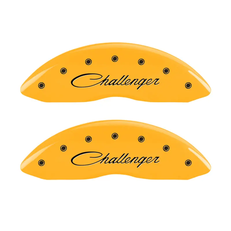 Mgp Cursive Challenger Caliper Covers – Yellow Finish With Black Chrome Trim 1